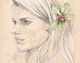 Christmas Holiday Art Print - Holly 8.5x11