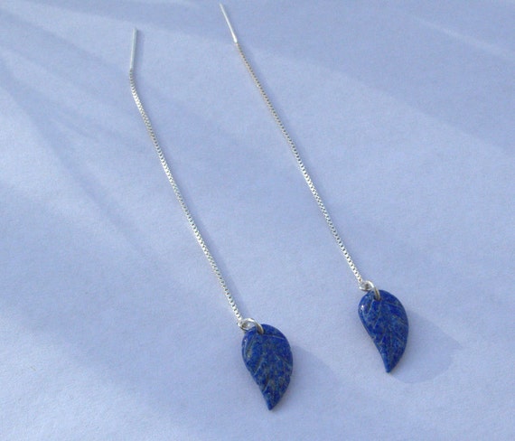 Lapis Lazuli Leaf & Sterling Silver Threader Earrings