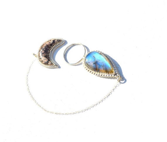 Sterling Silver Obsidian Labradorite Moon Toggle Necklace