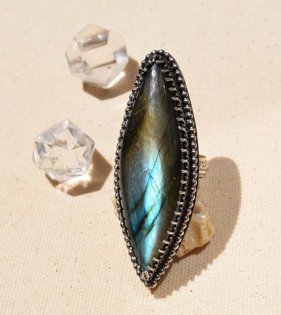 Labradorite Marquis Sterling Silver Statement Ring