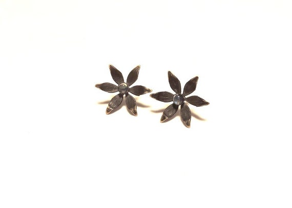 Gold Plated Moonstone Flower Stud Earrings