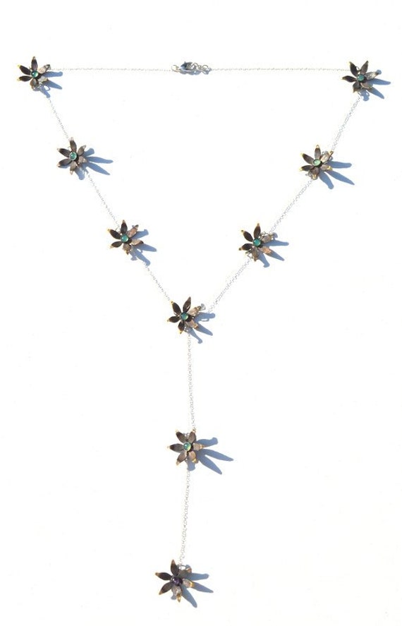 Sterling Silver and Gold Plated Brass Flower Lariat Gemstone Necklace
