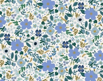 GARDEN PARTY Wild Rose Blue Metallic - by Rifle Paper Co. Cotton + Steel - RP303-BL6M