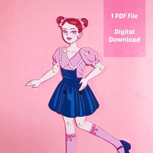 Printable paper doll Articulated paper doll korean paper doll Kpop Fashion girls instant digital download