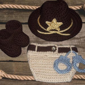 Crocheted Newborn Sheriff&#39;s Hat & Diaper Cover Set