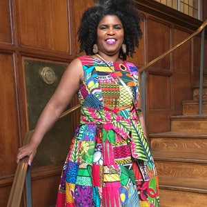 Summer Beauty African Print Handmade Patchwork Sleeveless Maxi Dress With Pockets and Sash100% Cotton