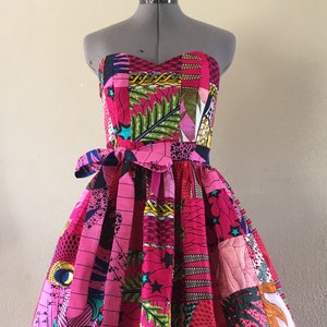 Pink Party Dress African Print Patchwork Sweetheart Dress With - Etsy