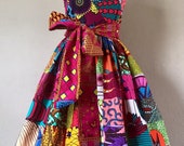 Make a Statement African Wax Print One Shoulder Dress 100 Cotton With Side Zipper and Removable Tie Sash Handmade Unique Patchwork