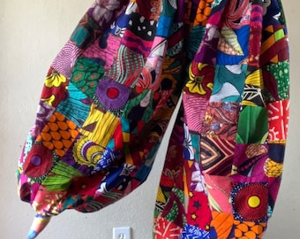 Out of This World Amazing Handmade African Print Patchwork Genie Pants, 100% Cotton and Fresh