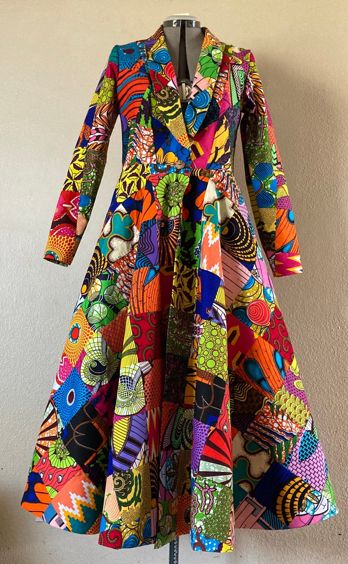 African Wax Print Patchwork Floor Length Coat Dress 100% - Etsy