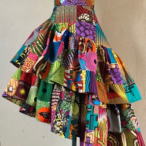Free Spirit Beautiful Handmade African Patchwork Asymmetrical Tier Skirt 100% Cotton