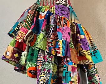 Free Spirit Beautiful Handmade African Patchwork Asymmetrical Tier Skirt 100% Cotton