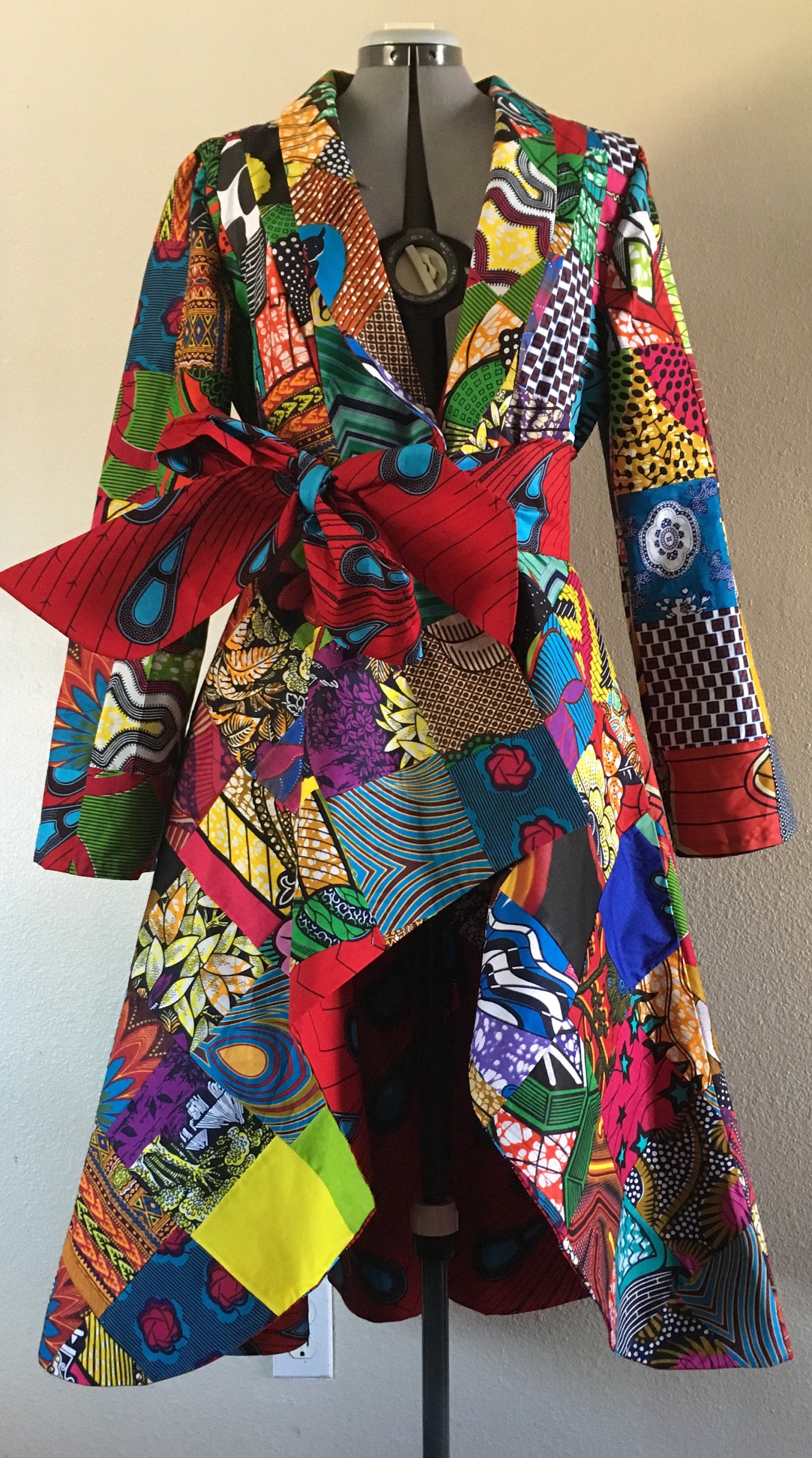 African Print Patchwork Coat Dress High Low With Pockets and Tie Belt Fully Lined 100 Cotton Etsy
