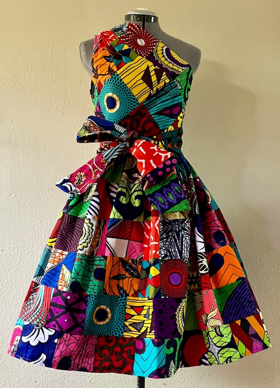 Make a Statement African Print One Shoulder Dress 100% Cotton With