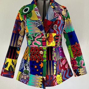 African Print Handmade Patchwork Fitted Woman’s Blazer 100% Cotton Eclectic and Vibrant