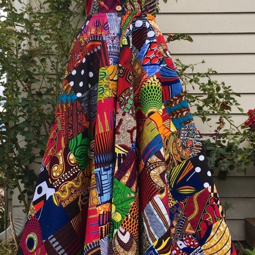 その他 Apoilna  MARA DRESS QUILT PRINT 2-3 Brilliant African Print Patchwork High Waist A Line Maxi Dress
