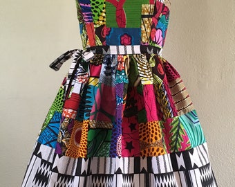 Easy to Wear African Wax Print Patchhwork Wrap Skirt Multi