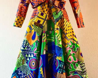 Ich Believe in Love Bodenlangen African Print Mantel mit Taschen und Krawatte Gürtel 100% Baumwolle Regenbogen-Farben Heftig und schön