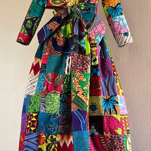African Print Genuine Patchwork Maxi Dress With Pockets, 3/4