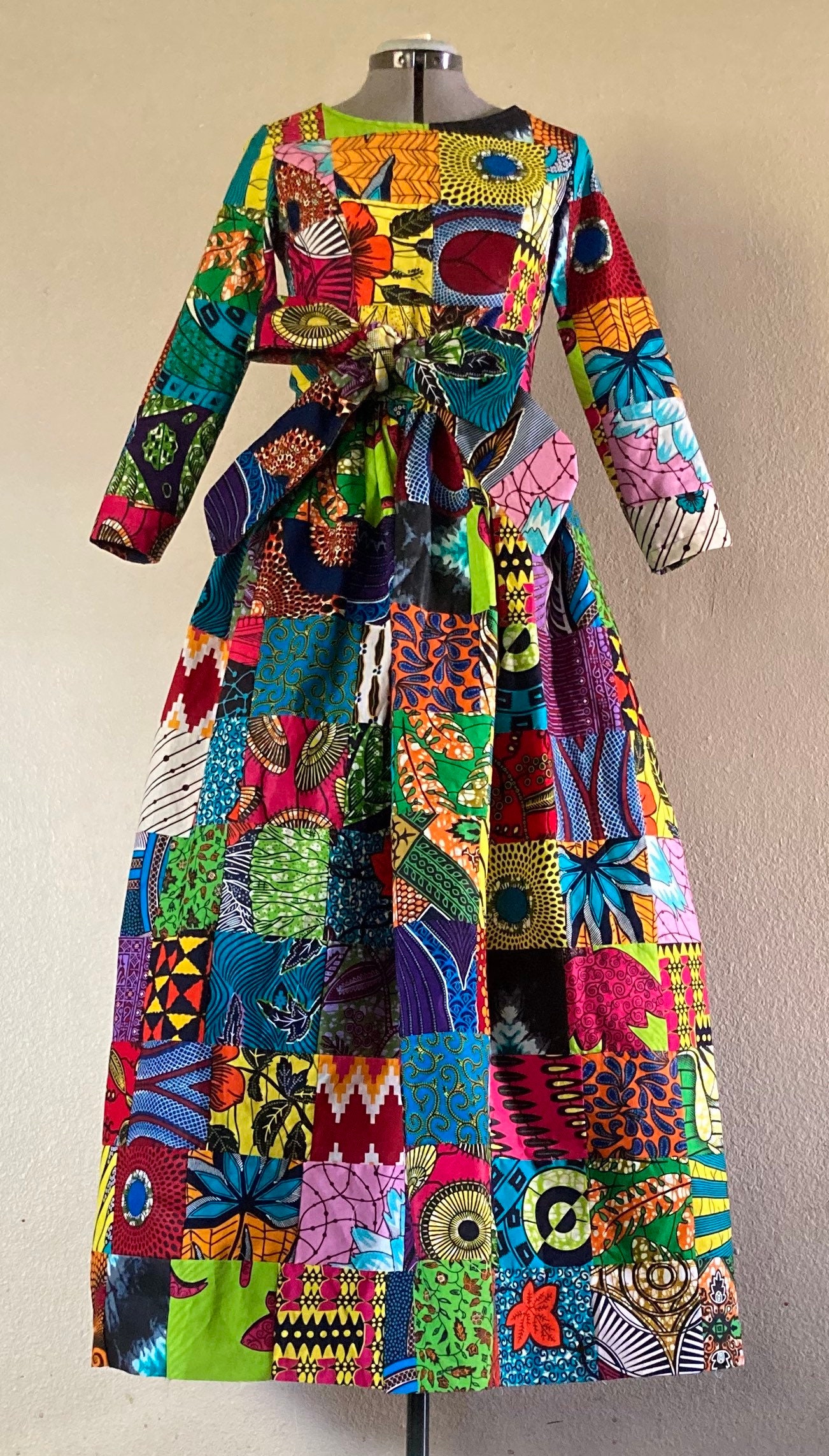 Maxi Genuine Dress 3/4 African With Patchwork - Optional and Pockets, Sleeves Etsy Sash Print