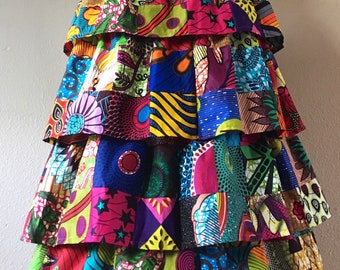 Maxi Length African Print Patchwork Tiered Skirt 100% Cotton