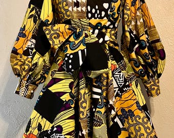 Buzzwürdig Gelb und Schwarz Patchwork im klassischen Stil Laquinta Kleid Midi-Länge mit Taschen und Sash 100% Baumwolle Limited Colorway