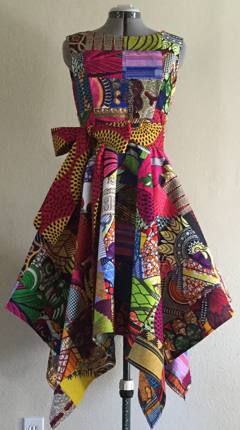 Vivid African Wax Print Dress With Asymmetric Cut Skirt