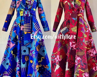 Abrakadabra Erstaunliche Doppel Patchwork Reversible African Print Mantel Kleid 100% Baumwolle Taschen und Wende Gürtel Exquisite Qulaity