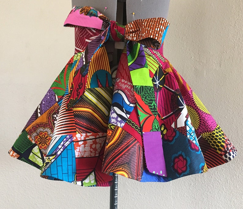 Reversible African Print Patchwork Wrap Peplum Belt Lined Ties in The Back Made Custom to Fit 100% Cotton image 2