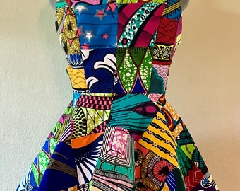 Sleeveless African Print Patchwork Peplum Shirt 100% Cotton