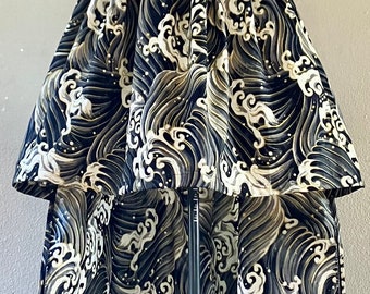 Belle jupe mulet taille haute à imprimé africain, coupe ajustée et évasée avec poches, 100 % coton, imprimé vagues, gris