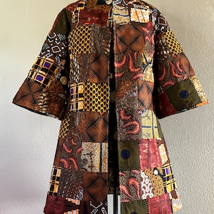 Longer Length Spicy African Wax Print Handmade Patchwork Jacket Fully Lined With Optional Tie Belt 100% Cotton