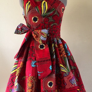 Radiant Reds African print Patchwork One Shoulder Dress 100% Cotton