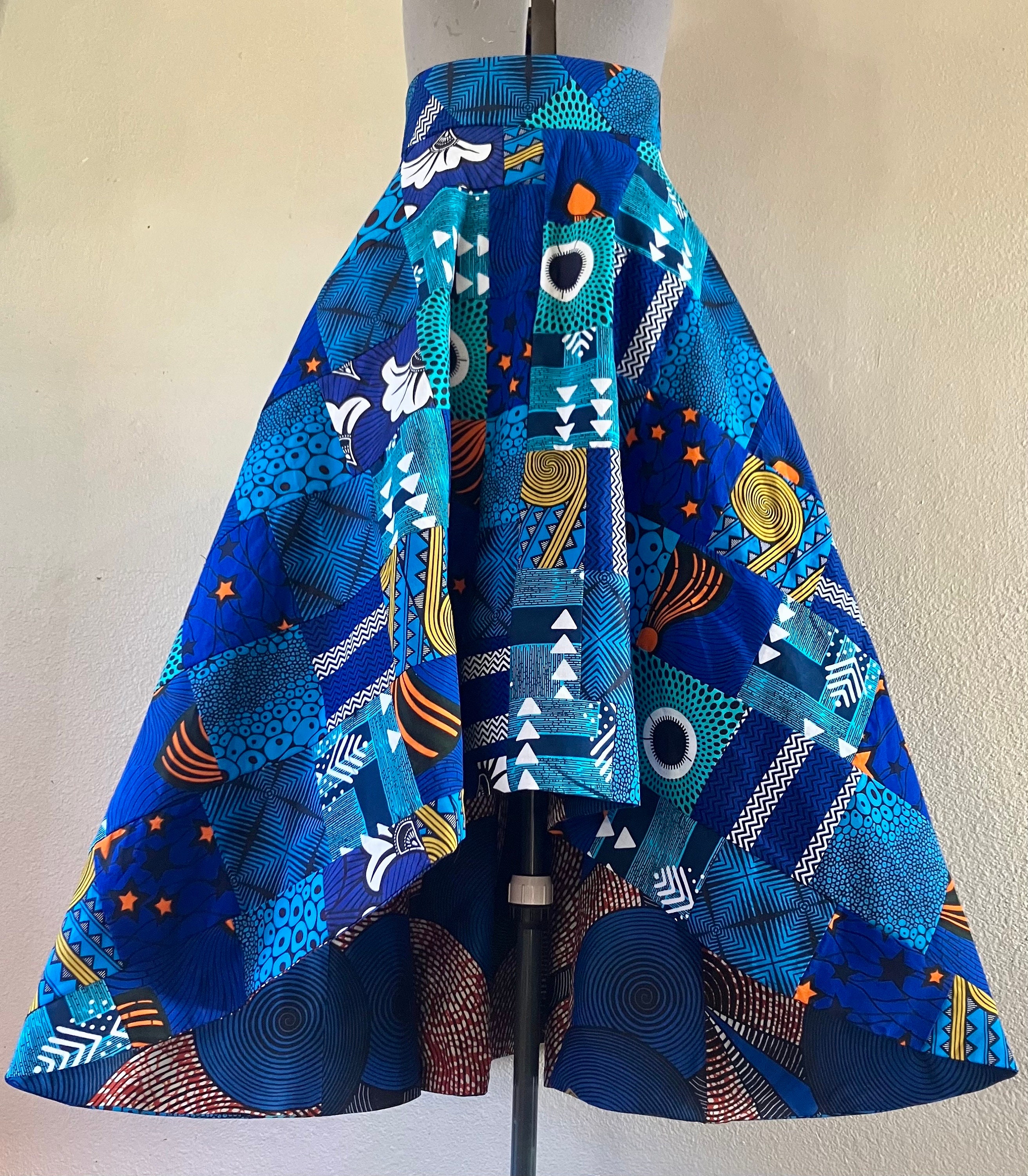 The Blues Beautiful African Print High Waisted Skirt Circle