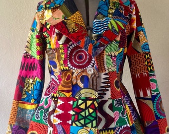 African Print Handmade Patchwork Fitted Woman’s Blazer 100% Cotton