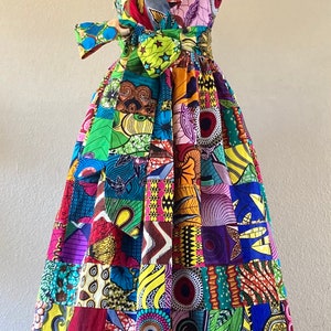 Goddess African Print One Shoulder Maxi Dress 100% Cotton With Poly Lining  Side Zipper and Removable Tie Sash Handmade Unique Patchwork