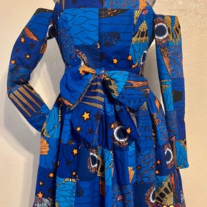 The Siren African Print Handmade Patchwork Cold Shoulder Maxi Dress With Pockets and Sash 100% Cotton