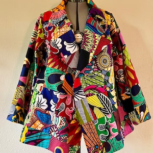 African Wax Print Patchwork Swing Jacket With Pockets Fully Lined and a Gem For Fall 100% Cotton