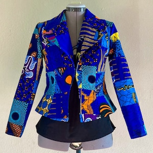 Blue ‘22 African Wax Print Handmade Patchwork Waist Jacket Fully Lined 100% Cotton