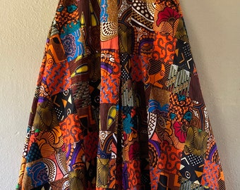 Pumpkin Spice Super Full High Waist African Print Genuine Handmade Patchwork Palazzo Pants Woth Pockets and Patchwork Belt 100% Cotton