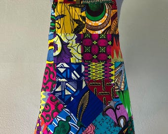 Bunte afrikanische Wachsdruck handgemachte Patchworkschürze mit großer Fronttasche 100% Baumwolle