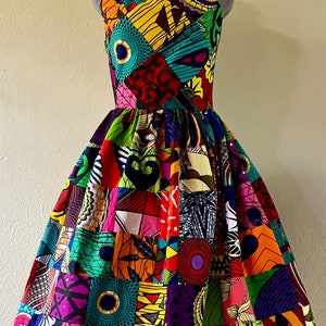 Make a Statement African Print One Shoulder Dress 100% Cotton With Side Zipper and Removable Tie Sash Handmade Unique Patchwork image 2