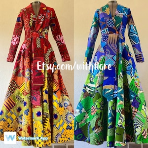 Il cappotto con stampa africana reversibile Elemental Double Patchwork, 100% cotone, tasche e cintura reversibile, assolutamente sbalorditivo