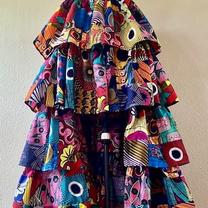 Mullet Skirt Maxi Length African Print Handmade Patchwork Tiered High Low Skirt 100% Cotton