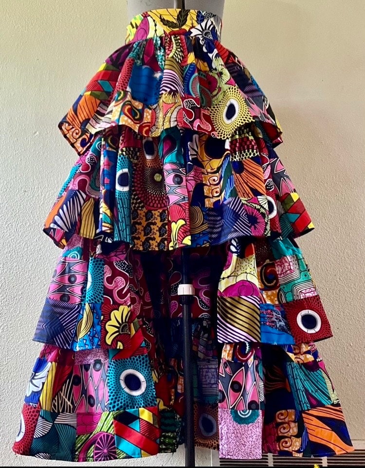 Mullet Skirt Maxi Length African Print Handmade Patchwork