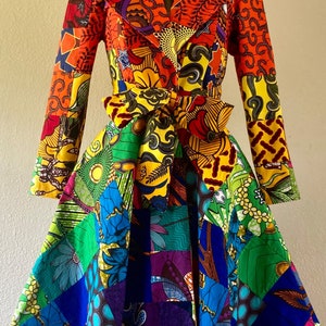 I Believe in Love African Print Overcoat With Pockets and Tie Belt 100% Cotton Rainbow Colors