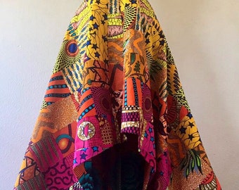 African Print High Waisted Skirt: Handmade Cotton Patchwork Maxi