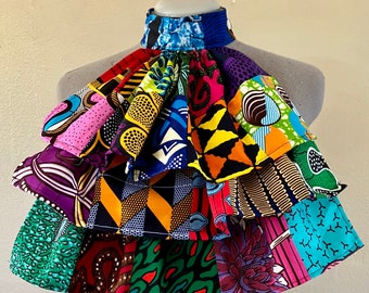 Etwas anderes mehrfarbiger afrikanischer Wax Print handgemachte Patchwork Jabot Kragen 100% Baumwolle