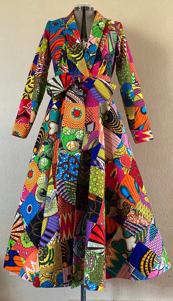 African Wax Print Patchwork Floor Length Coat Dress 100% | Etsy