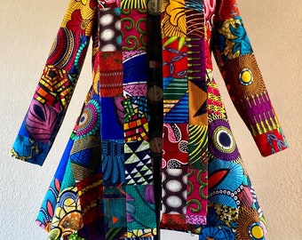 Wow Factor African Print Patchwork Asymmetric Jacket 100% Cotton Lined